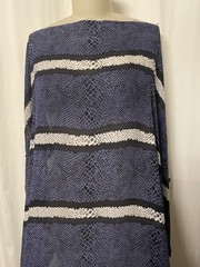 100% Silk Georgette Blue Snakeskin & Border Stripe Fabric By The Yard 46 ” Wide