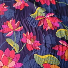 GORGEOUS Large Warm Lotus Flower on Navy Viscose Shirting from Telio! OEKO-TEX!