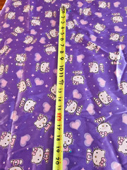 Sanrio Hello Kitty Purple Charmeuse fabric 1.9yd Vintage with pink & white NOS
