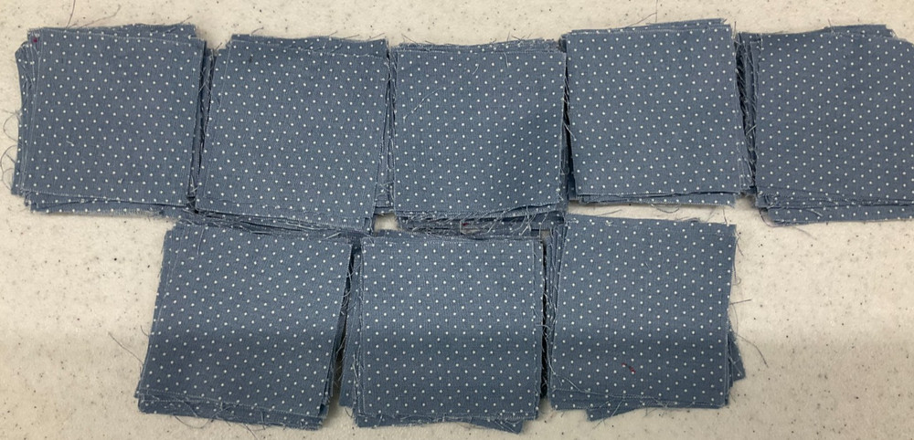 2″ x 2″ SQUARES-PACK #4-WHITE PINDOTS ON BLUE COTTON QUILTING SQUARES- 154 PCS