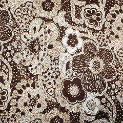 Vintage 70s Fabric Flower Power Nylon or Polyester Brown 2 Yards x 44