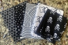 Lot Of 4 Black & White Fabrics Plus 5 FQ – 3 1/2 Yards-Skull Spider Webs