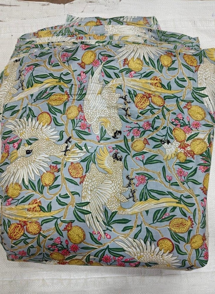 1 Yards Fabric Indian Gray Bird Hand Print Beautiful Cotton Fabric Sewing Fabric