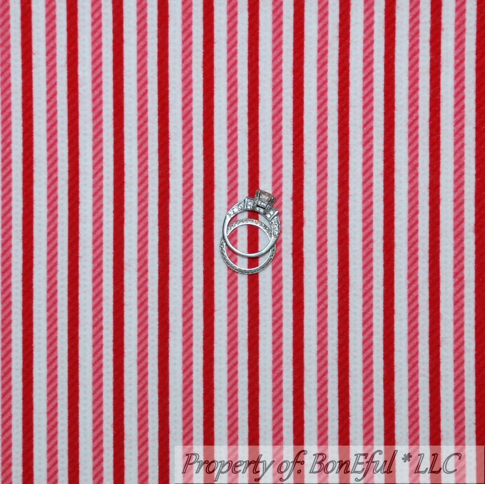 BonEful Fabric FQ Cotton Flannel Red White Pink STRIPE Candy Xmas Calico US SALE