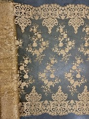 Teagan GOLD Damask Design Embroidered on Mesh Lace Fabric by the Yard – 10027