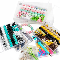 118Pcs Mixed Black White Oat Acrylic Rhinestone Spacer Print Silicone Beads for