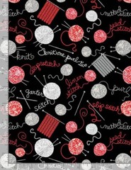 Yarn Fabric, BTY, Yarn and Knitting Needles, C7862-Black, TheFabricEdge