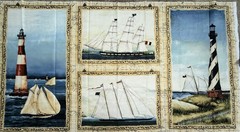 23″ x 44″ Nautical Lighthouse Sailboat Fabric Panels Coastal Ocean Cotton Quilt