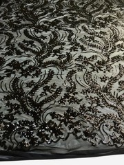 Erin BLACK Flowers and Leaves Sequins on Mesh Lace Fabric by the Yard – 10063