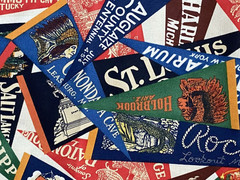 ROUTE 66 Travel SOUVENIR Pennants CARS Road Signs COTTON FABRIC Lot 4 pieces