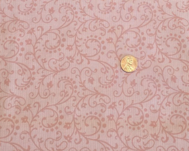 VTG Cranston Print Works Pink Damask Scroll Floral Cotton Fabric 19×46″