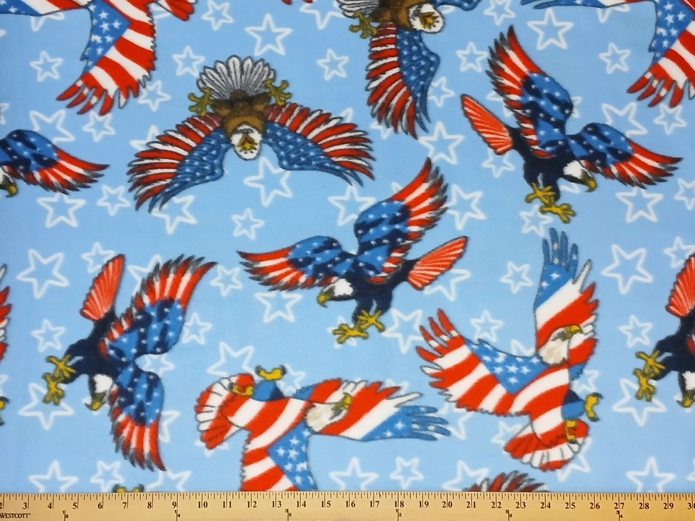 Fleece Stars and Stripes Blue Bald Eagles Patriotic Fleece Fabric Print A333.11