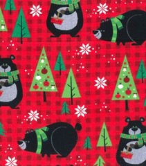 *BTY*CHRISTMAS BLACK BEARS*TREES*RED CHECK*FACE MASKS*FLANNEL FABRIC 1 YD 42X36″