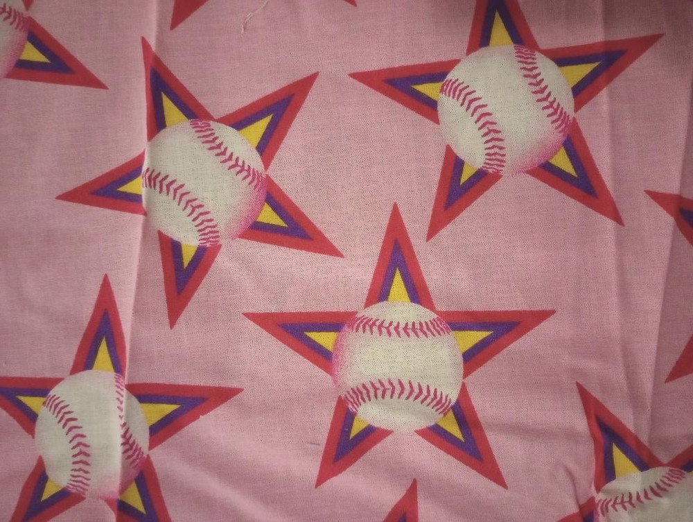 pink baseball sports fun fabric 10.5 x 8 inch new