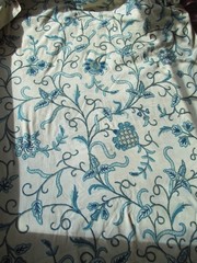 NOS Vintage Turquoise Aqua Crewelwork Fabric by the Yard 6 2/3 Yards Available