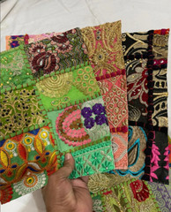 Vintage Embroidered Fabric Scraps Boho Cotton Scraps Junk Journal Charm packs