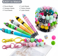 118Pcs Mixed Black White Oat Acrylic Rhinestone Spacer Print Silicone Beads for