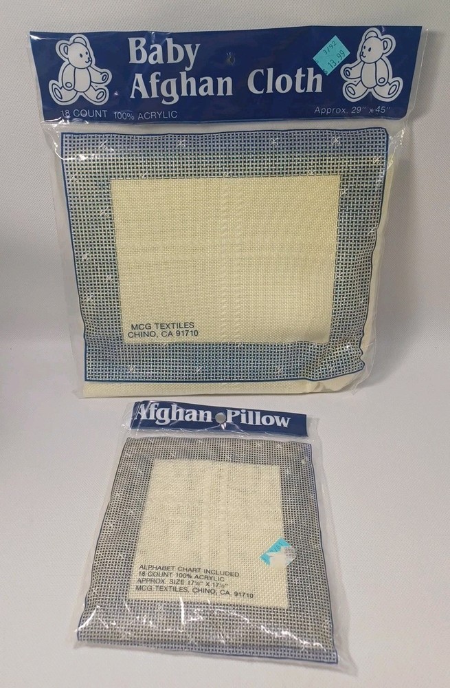 Baby Afghan Cloth Blanket & Pillow 18ct 100% Acrylic 29″ x 45″ Cross Stitch New