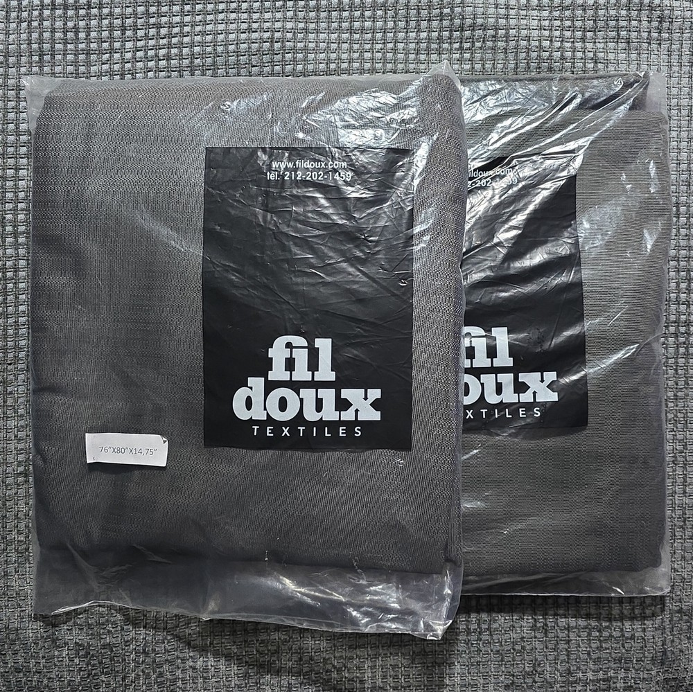 NEW Lot of 2 Fil Doux Textiles Gray Fabric Panels 76″ x 80″ Upholstery