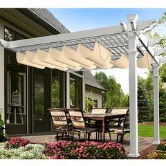 Retractable Pergola Canopy Cover Waterproof Awning Deck Garden Yard Pool Beige