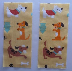 Fabric Cotton 2 Rectangles – Comic Dogs on Yellow 7 3/4″ L x 3 1/4″ W