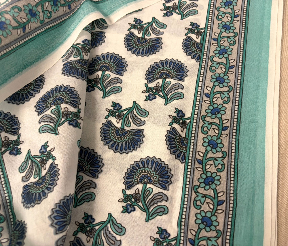Hand Block Print Floral Fabric Flower Khadi Bhavan 2.2 Yds 100% Cotton Sewing