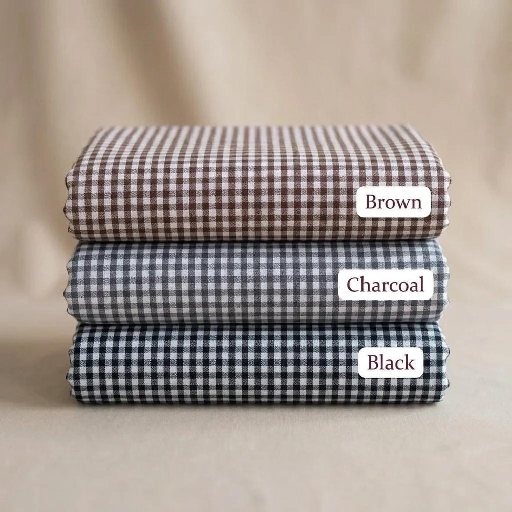 Neutral Gingham Fabric Poly Cotton Small Check 60 Inch Wide Brown Charcoal