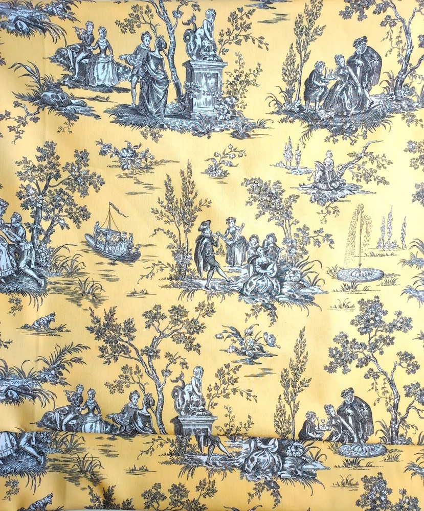 Mustard Yellow Toile de Jouy Fabric – French Country Pastoral Print Home Decor