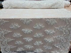 Fabric Sold By The Yard Off White Bridal Beaded Lace Embroidery Floral Flowers