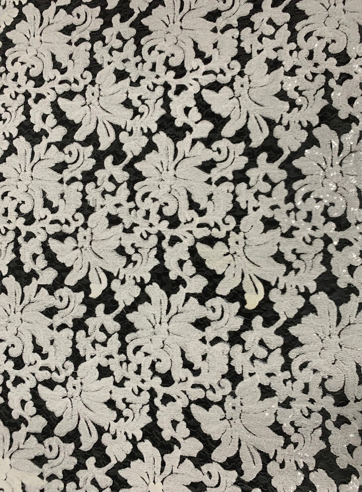 Liana OFF WHITE Embroidered Floral Sequins on Mesh Lace Fabric by the Yard – 10