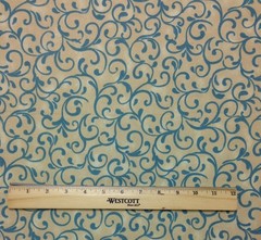 PREMIER PRINTS WESSEX TEAL GOLD FLORAL VINE SCROLL FURNITURE FABRIC BY THE YARD
