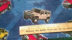 Fabric Kaufmann “Hummer” 14″ Square Red Yellow Gray Hummers $2.50 & $2 USPS