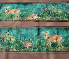 Endeering BTY P&B Textile Deer Doe Fawn Flowers Woods Stripe Teal Green Brown