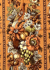 Waverly Decor Fabric Bonded “Somerset Hall” 48×71 Golds Browns Floral Bird