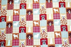 BTY*FACE MASKS* PATCH PUPS/DOGS RED & TAN 100% COTTON FLANNEL FABRIC 42X36″