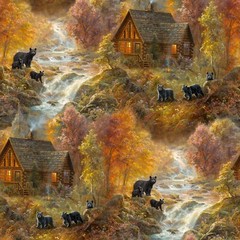 Cabin in the Woods Whitetail Country by Abraham Hunter BTY 44″ Wide