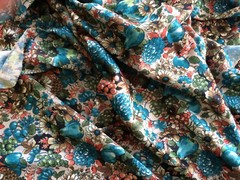 VTG 60’s 70’s Slinky Poly Knit Fabric Flowers Fruit Slight Stretch 60″ X 35″
