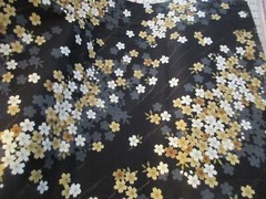 Metallic Gold Gray Flowers on Black Cotton Fabric 1 Yard Hoffman Hanami #2