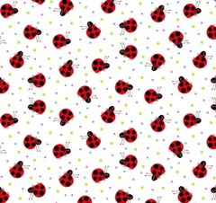 Red and Black Ladybugs on White Cotton Flannel Fabric By The Yard