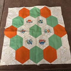 Quilting Square. Orange Green Flowers. See Pictures. 13×13”
