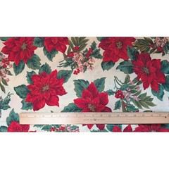 Christmas Poinsettia Fabric Gold Metallic Red Floral Cotton 4 Yards 44×144