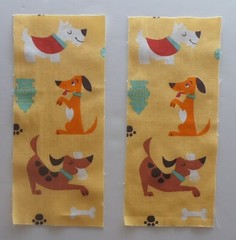Fabric Cotton 2 Rectangles – Comic Dogs on Yellow 7 3/4″ L x 3 1/4″ W