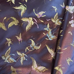 Chocolate Brown with Butterflies Moths – Faux Silk Brocade Jacquard Fabric 3+Yds