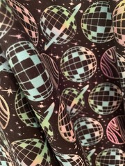 Pop! Holographic Disco Planets Interlock Knit Fabric Cotton Spandex 1 Yd 33’’