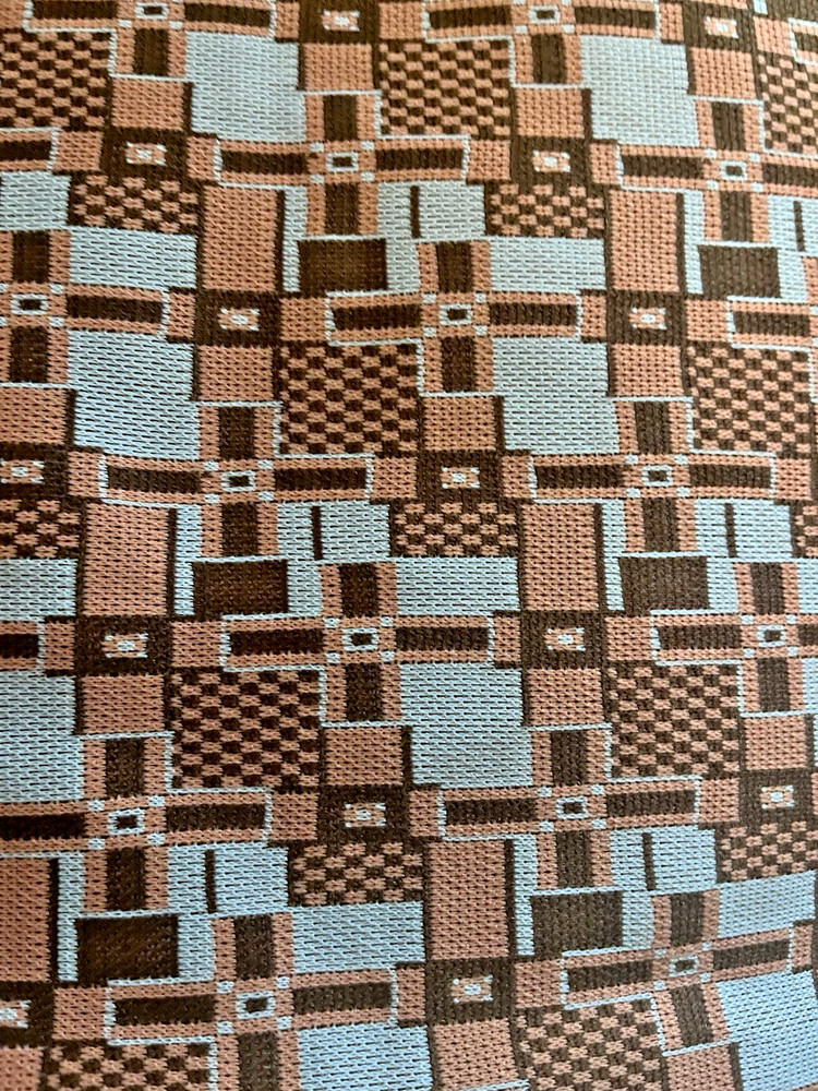 VTG 60-70’s MOD Double Knit Polyester Geometric Cross Squares Checkered 62″x50″