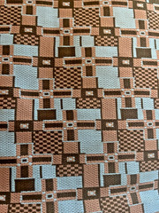 VTG 60-70’s MOD Double Knit Polyester Geometric Cross Squares Checkered 62″x50″