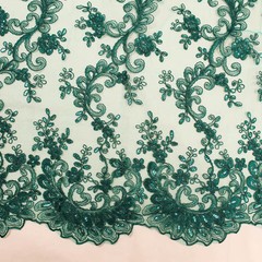 Melody HUNTER GREEN Polyester Floral Embroidery with Sequins on Mesh Lace Fabri