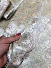 Asian Pattern Jacquard Brocade Fabric By The Yard Sage Beige For Dress Upholster