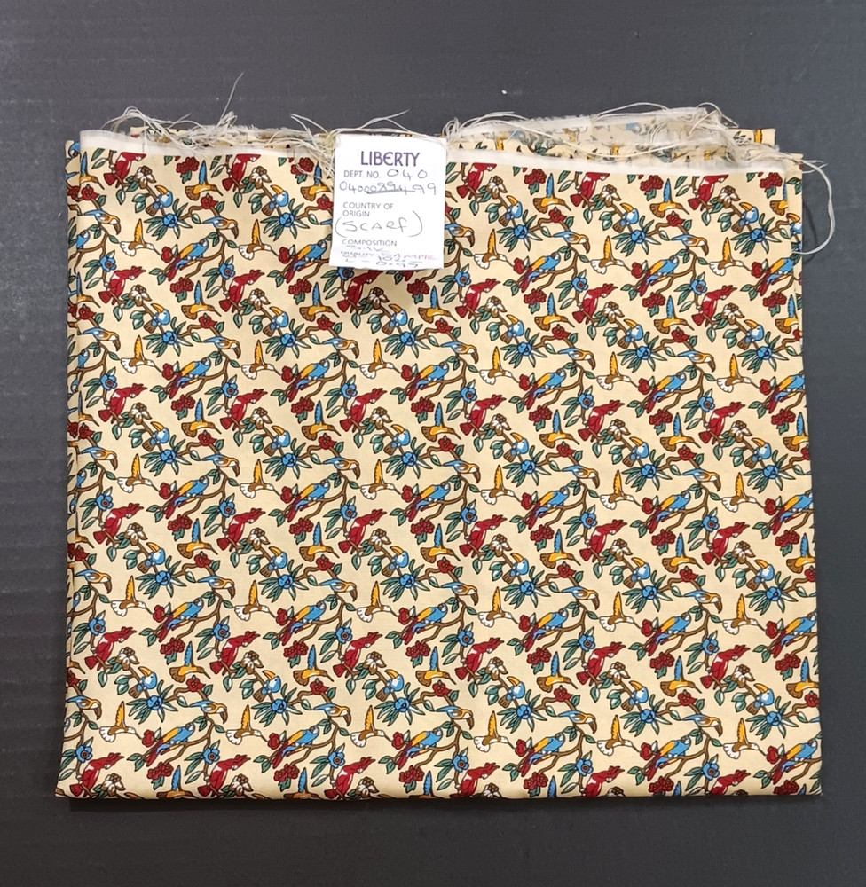 Liberty Of London Silk Fabric Sample Birds Tropical Yellow 40″ Scarf Material