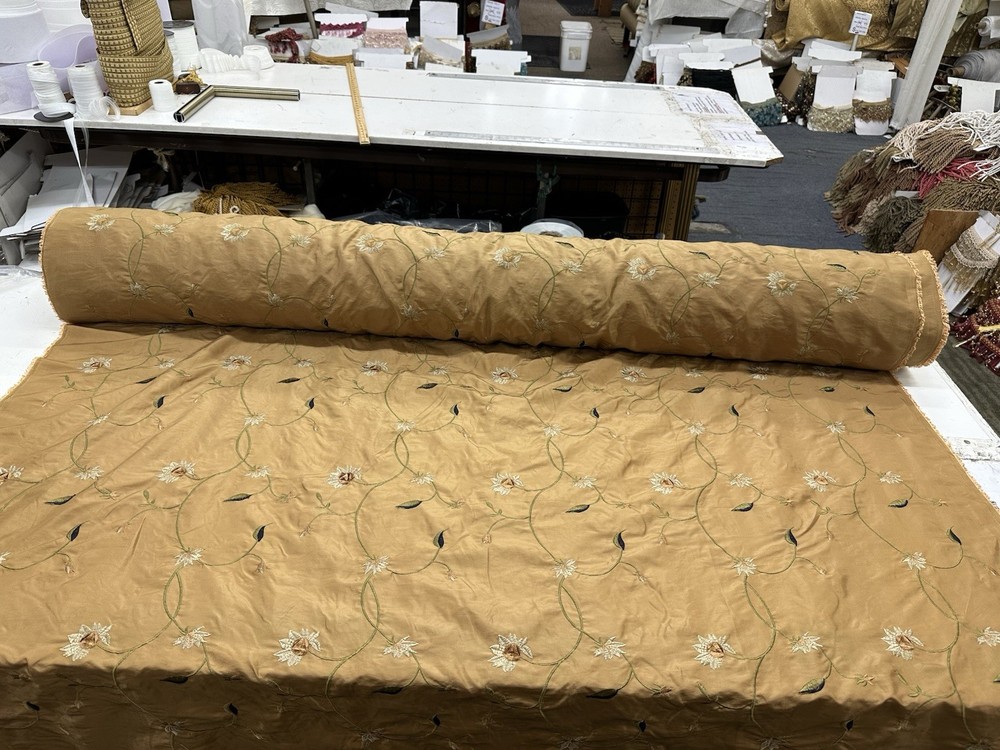 FAUX SILK FLOWERS EMBROIDERED~DRAPERY UPHOLSTERY Sold By The Yard